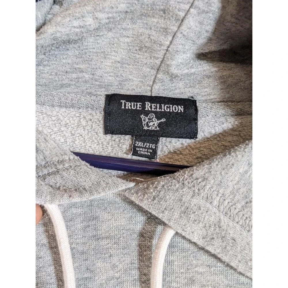 True Religion Collegiate Pullover Hoodie Mens 2XL 1TG Grey Embroidered‎ Logo